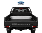 Black Ford Ranger Super Duty truck bed on a white background