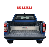 Blue Isuzu truck with an open bed featuring a TubDivider product.