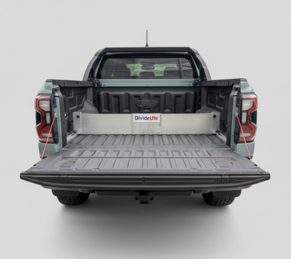 Rear view of a ute tub with a divider
across the load space
